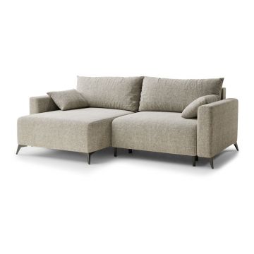 Colțar bej extensibil/cu spațiu de depozitare cu tapițerie din chenille (cu colț pe partea stângă/cu șezlong) Leon – Maison de Rêve