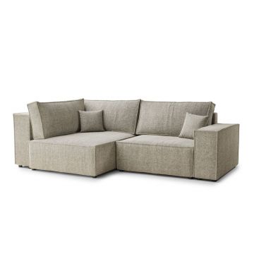 Colțar bej extensibil/cu spațiu de depozitare cu tapițerie din chenille (cu colț pe partea stângă/în formă de ”L”) Tonga – Maison de Rêve