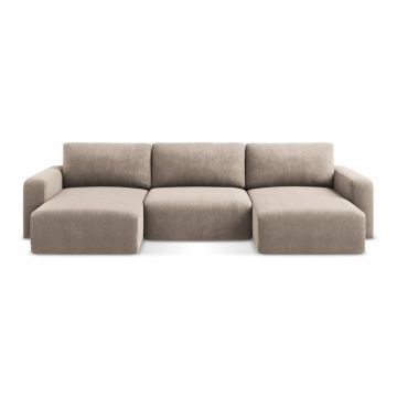 Colțar bej extensibil/cu spațiu de depozitare cu tapițerie din chenille (în formă de 