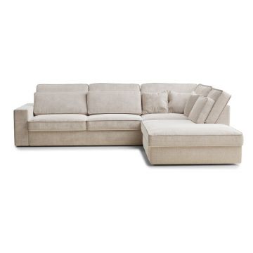 Colțar crem cu tapițerie din chenille (cu colț pe partea dreaptă/în formă de ”L”) Kirou – Maison de Rêve