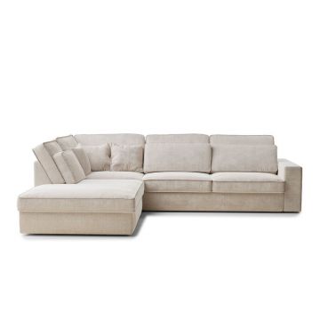 Colțar crem cu tapițerie din chenille (cu colț pe partea stângă/în formă de ”L”) Kirou – Maison de Rêve