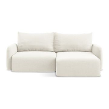 Colțar crem extensibil/cu spațiu de depozitare cu tapițerie din catifea (cu colț pe partea dreaptă/cu șezlong) Kalena – Makamii