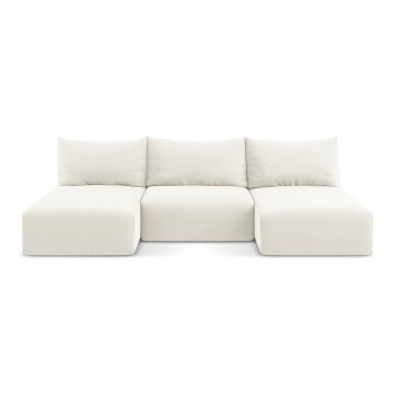 Colțar crem extensibil/cu spațiu de depozitare cu tapițerie din catifea (în formă de 