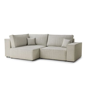 Colțar crem extensibil/cu spațiu de depozitare cu tapițerie din catifea reiată (cu colț pe partea stângă/în formă de ”L”) Tonga – Maison de Rêve