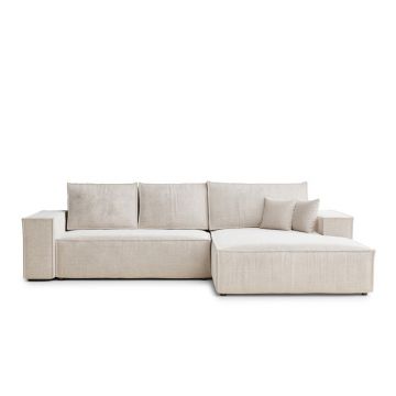 Colțar crem extensibil/cu spațiu de depozitare cu tapițerie din chenille (cu colț pe partea dreaptă/cu șezlong) Maze – Maison de Rêve