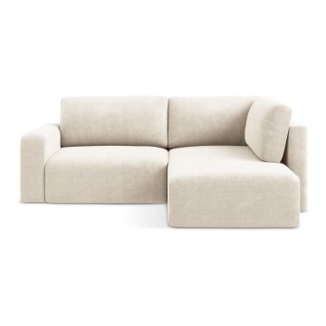 Colțar crem extensibil/cu spațiu de depozitare cu tapițerie din chenille (cu colț pe partea dreaptă/în formă de ”L”) Kona – Makamii