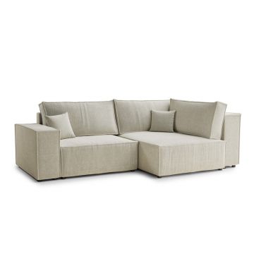 Colțar crem extensibil/cu spațiu de depozitare cu tapițerie din chenille (cu colț pe partea dreaptă/în formă de ”L”) Tonga – Maison de Rêve