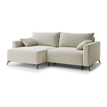 Colțar crem extensibil/cu spațiu de depozitare cu tapițerie din chenille (cu colț pe partea stângă/cu șezlong) Leon – Maison de Rêve