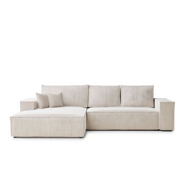 Colțar crem extensibil/cu spațiu de depozitare cu tapițerie din chenille (cu colț pe partea stângă/cu șezlong) Maze – Maison de Rêve
