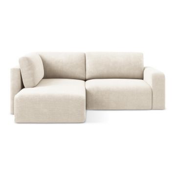 Colțar crem extensibil/cu spațiu de depozitare cu tapițerie din chenille (cu colț pe partea stângă/în formă de ”L”) Kona – Makamii