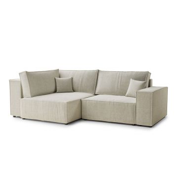 Colțar crem extensibil/cu spațiu de depozitare cu tapițerie din chenille (cu colț pe partea stângă/în formă de ”L”) Tonga – Maison de Rêve