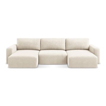 Colțar crem extensibil/cu spațiu de depozitare cu tapițerie din chenille (în formă de 