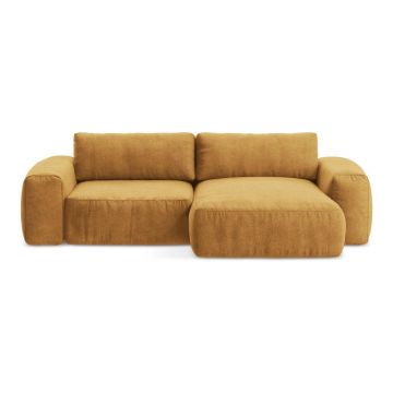 Colțar galben muștar extensibil cu tapițerie din chenille (cu colț pe partea dreaptă/cu șezlong) Kuki – Makamii