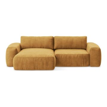 Colțar galben muștar extensibil cu tapițerie din chenille (cu colț pe partea stângă/cu șezlong) Kuki – Makamii