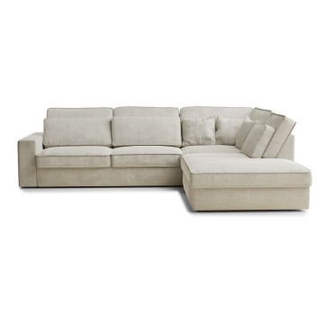 Colțar grej cu tapițerie din chenille (cu colț pe partea dreaptă/în formă de ”L”) Kirou – Maison de Rêve