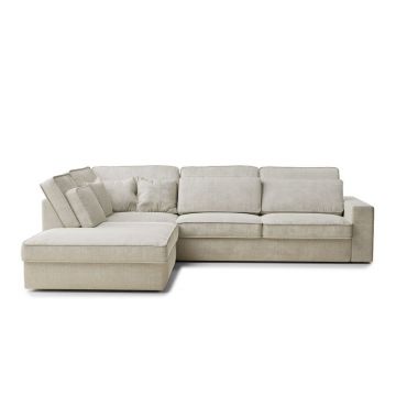 Colțar grej cu tapițerie din chenille (cu colț pe partea stângă/în formă de ”L”) Kirou – Maison de Rêve