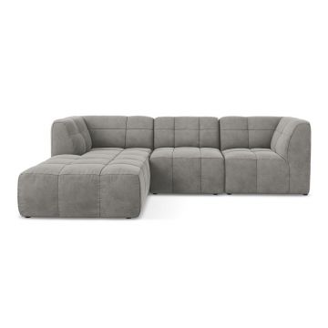 Colțar gri cu tapițerie din catifea (cu colț pe partea stângă/cu șezlong) Aloha – Makamii