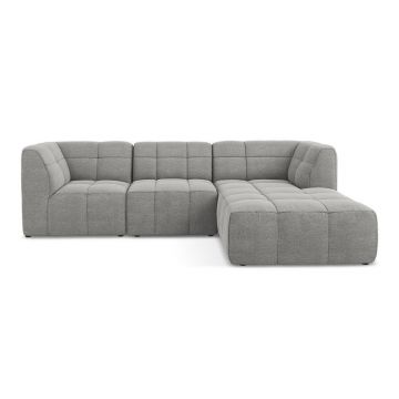 Colțar gri cu tapițerie din țesătură bouclé (cu colț pe partea dreaptă/cu șezlong) Aloha – Makamii