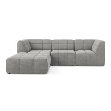 Colțar gri cu tapițerie din țesătură bouclé (cu colț pe partea stângă/cu șezlong) Aloha – Makamii