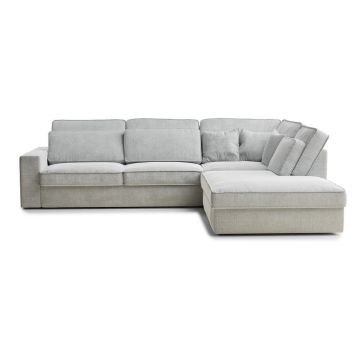 Colțar gri deschis cu tapițerie din chenille (cu colț pe partea dreaptă/în formă de ”L”) Kirou – Maison de Rêve