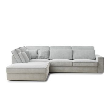 Colțar gri deschis cu tapițerie din chenille (cu colț pe partea stângă/în formă de ”L”) Kirou – Maison de Rêve