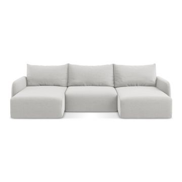 Colțar gri deschis extensibil/cu spațiu de depozitare cu tapițerie din catifea (în formă de 