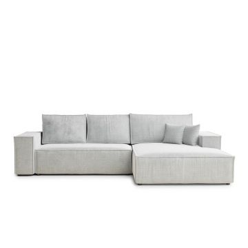 Colțar gri deschis extensibil/cu spațiu de depozitare cu tapițerie din chenille (cu colț pe partea dreaptă/cu șezlong) Maze – Maison de Rêve