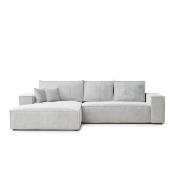 Colțar gri deschis extensibil/cu spațiu de depozitare cu tapițerie din chenille (cu colț pe partea stângă/cu șezlong) Maze – Maison de Rêve