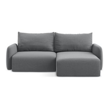 Colțar gri extensibil/cu spațiu de depozitare cu tapițerie din catifea (cu colț pe partea dreaptă/cu șezlong) Kalena – Makamii