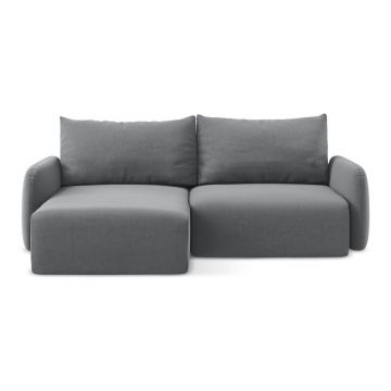 Colțar gri extensibil/cu spațiu de depozitare cu tapițerie din catifea (cu colț pe partea stângă/cu șezlong) Kalena – Makamii