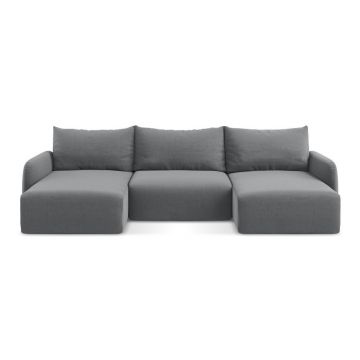 Colțar gri extensibil/cu spațiu de depozitare cu tapițerie din catifea (în formă de 