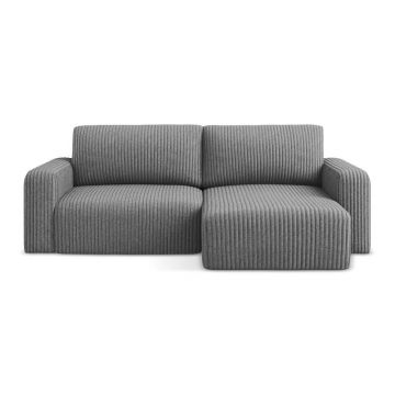Colțar gri extensibil/cu spațiu de depozitare cu tapițerie din catifea reiată (cu colț pe partea dreaptă/cu șezlong) Kona – Makamii