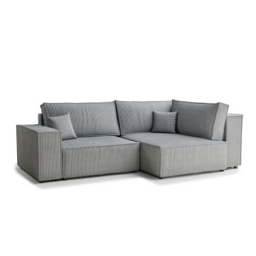 Colțar gri extensibil/cu spațiu de depozitare cu tapițerie din catifea reiată (cu colț pe partea dreaptă/în formă de ”L”) Tonga – Maison de Rêve