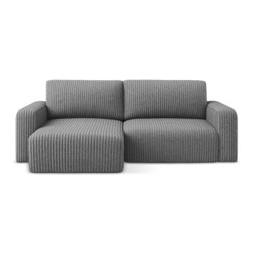 Colțar gri extensibil/cu spațiu de depozitare cu tapițerie din catifea reiată (cu colț pe partea stângă/cu șezlong) Kona – Makamii