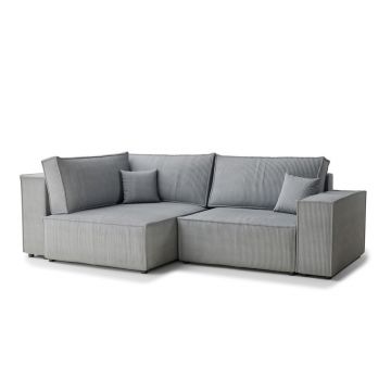 Colțar gri extensibil/cu spațiu de depozitare cu tapițerie din catifea reiată (cu colț pe partea stângă/în formă de ”L”) Tonga – Maison de Rêve