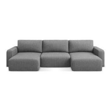 Colțar gri extensibil/cu spațiu de depozitare cu tapițerie din catifea reiată (în formă de 