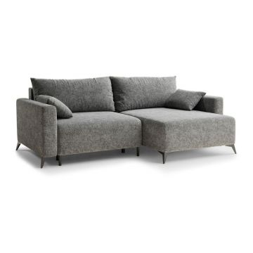Colțar gri extensibil/cu spațiu de depozitare cu tapițerie din chenille (cu colț pe partea dreaptă/cu șezlong) Leon – Maison de Rêve