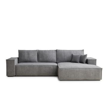 Colțar gri extensibil/cu spațiu de depozitare cu tapițerie din chenille (cu colț pe partea dreaptă/cu șezlong) Maze – Maison de Rêve