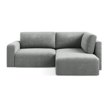 Colțar gri extensibil/cu spațiu de depozitare cu tapițerie din chenille (cu colț pe partea dreaptă/în formă de ”L”) Kona – Makamii