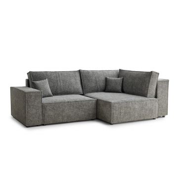 Colțar gri extensibil/cu spațiu de depozitare cu tapițerie din chenille (cu colț pe partea dreaptă/în formă de ”L”) Tonga – Maison de Rêve