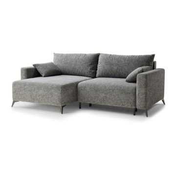 Colțar gri extensibil/cu spațiu de depozitare cu tapițerie din chenille (cu colț pe partea stângă/cu șezlong) Leon – Maison de Rêve