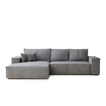 Colțar gri extensibil/cu spațiu de depozitare cu tapițerie din chenille (cu colț pe partea stângă/cu șezlong) Maze – Maison de Rêve