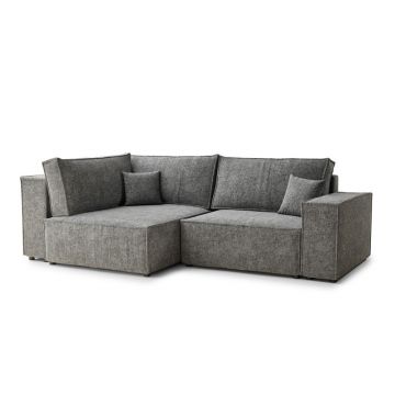 Colțar gri extensibil/cu spațiu de depozitare cu tapițerie din chenille (cu colț pe partea stângă/în formă de ”L”) Tonga – Maison de Rêve