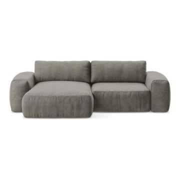 Colțar gri extensibil cu tapițerie din chenille (cu colț pe partea stângă/cu șezlong) Kuki – Makamii