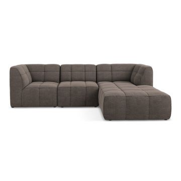 Colțar maro cu tapițerie din țesătură bouclé (cu colț pe partea dreaptă/cu șezlong) Aloha – Makamii