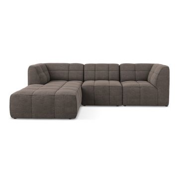 Colțar maro cu tapițerie din țesătură bouclé (cu colț pe partea stângă/cu șezlong) Aloha – Makamii