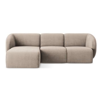 Colțar maro deschis cu tapițerie din chenille (cu colț pe partea stângă/cu șezlong) Lani – Makamii