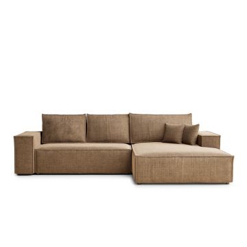 Colțar maro deschis extensibil/cu spațiu de depozitare cu tapițerie din chenille (cu colț pe partea dreaptă/cu șezlong) Maze – Maison de Rêve