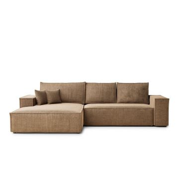 Colțar maro deschis extensibil/cu spațiu de depozitare cu tapițerie din chenille (cu colț pe partea stângă/cu șezlong) Maze – Maison de Rêve