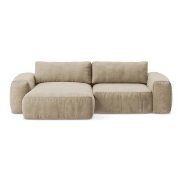 Colțar maro deschis extensibil cu tapițerie din chenille (cu colț pe partea stângă/cu șezlong) Kuki – Makamii